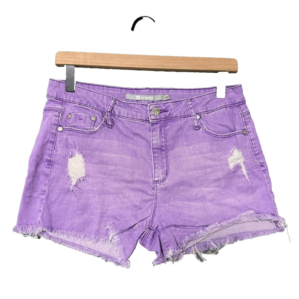 Tractr Denim Shorts Womens 29 Purple Distressed Cut Off Raw Hem Y2K Festival